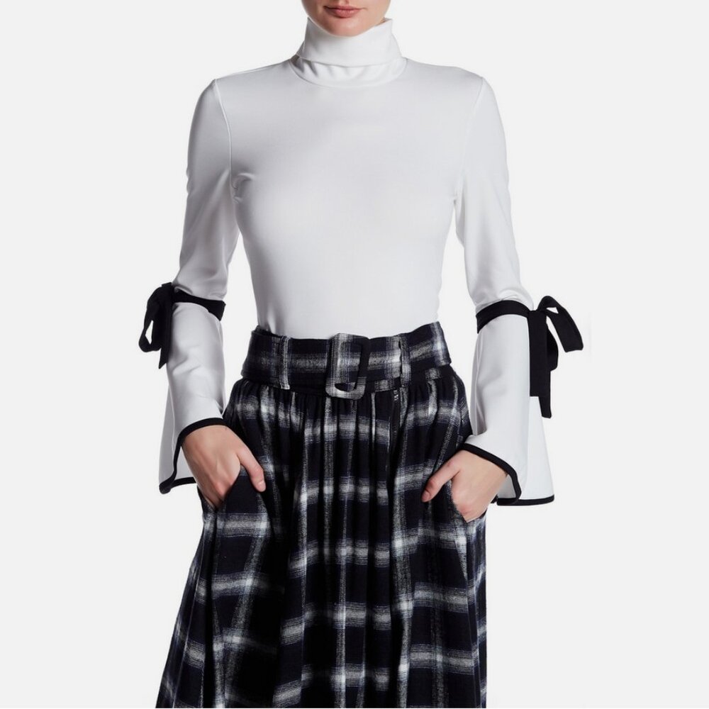 TOV Holy Long Bell Sleeve Turtleneck Knit Top